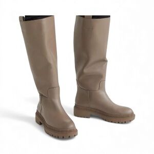 H&M Dark‎ Taupe Knee High Chunky Lug Sole Boots Faux Leather Size  7
